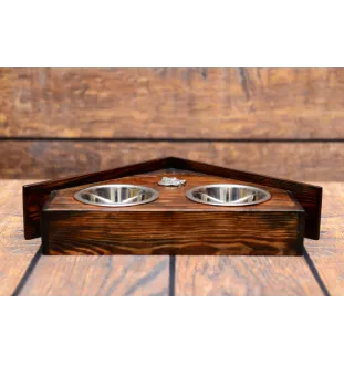 German Shepherd Dog, Alsatian Wolf Dog - wooden stand with bowls for a dog, decorative dog bowls, a gift for adopting a dog from the Art-Dog brand