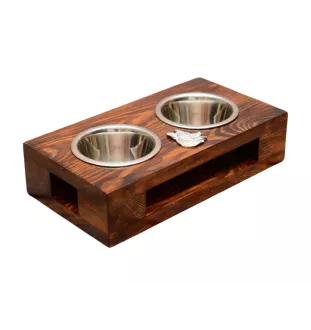 German Shepherd Dog, Alsatian Wolf Dog - wooden stand with bowls for a dog, steel dog bowls, a gift for adopting a dog from the Art-Dog brand