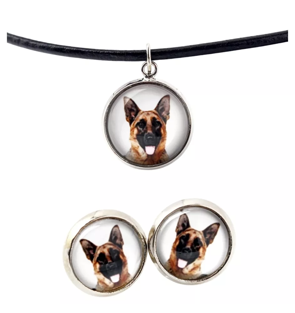 German Shepherd Dog, Alsatian Wolf Dog - jewelry with your photo box, set of necklace and earrings, personalized products from the Art-Dog brand