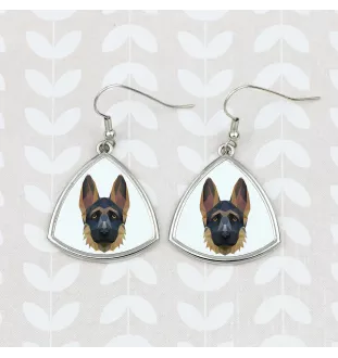 German Shepherd Dog, Alsatian Wolf Dog I - earrings with a picture and the inscription geometric dog Art-Dog