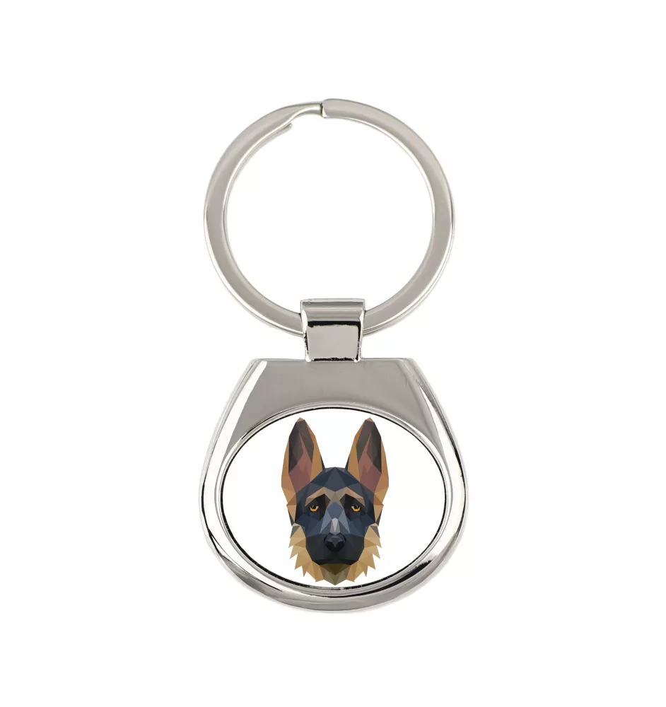 German Shepherd Dog, Alsatian Wolf Dog I - geometric keychain with a photo and the inscription Art-Dog