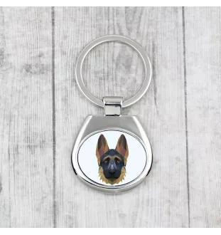 German Shepherd Dog, Alsatian Wolf Dog I - geometric keychain with a photo and the inscription Art-Dog