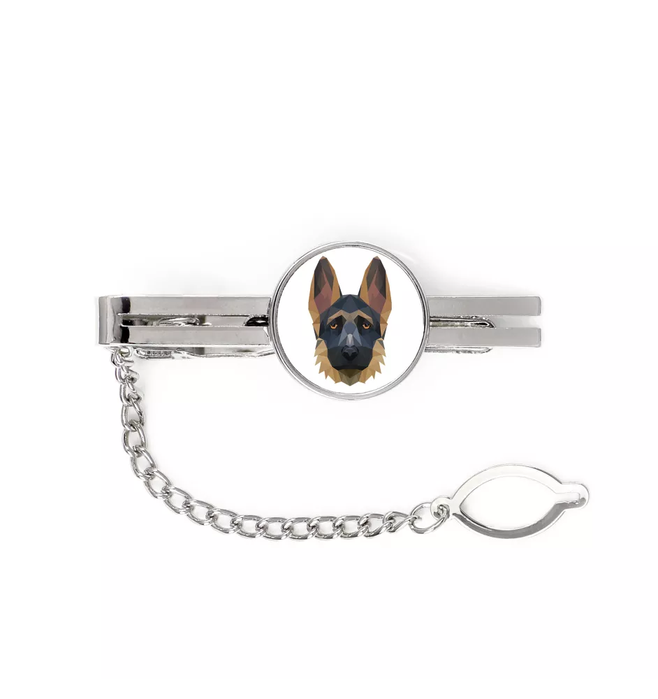 German Shepherd Dog, Alsatian Wolf Dog I - geometric tie clip with a picture and inscription from Art-Dog
