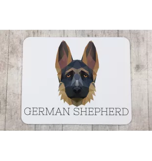 German Shepherd Dog, Alsatian Wolf Dog I - geometric mouse pad with a picture and text by Art-Dog