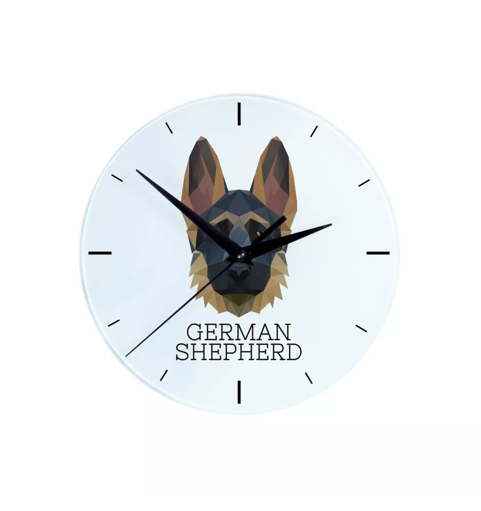 German Shepherd Dog, Alsatian Wolf Dog I - geometric wall clock with a picture and the brand name Art-Dog