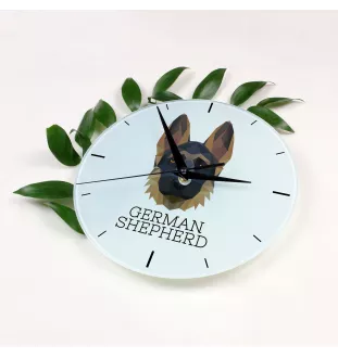 German Shepherd Dog, Alsatian Wolf Dog I - geometric wall clock with a picture and the brand name Art-Dog