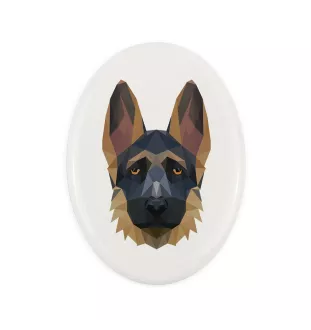 Deutscher Schäferhund I - Fliese mit geometrischem Bild und Schriftzug der Marke Art-Dog