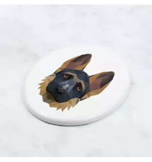 Deutscher Schäferhund I - Fliese mit geometrischem Bild und Schriftzug der Marke Art-Dog