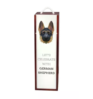 Deutscher Schäferhund I - geometrische Box mit einem Bild und Schriftzug für Wein der Marke Art-Dog