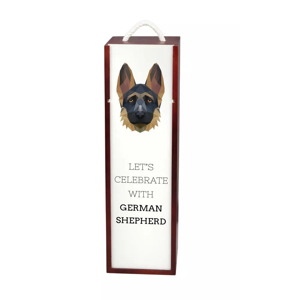 Deutscher Schäferhund I - geometrische Box mit einem Bild und Schriftzug für Wein der Marke Art-Dog