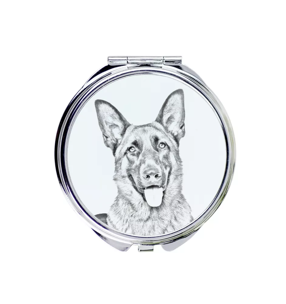 German Shepherd Dog, Alsatian Wolf Dog - Pocket mirror with a dog, personalized mirror for a purse, compact mirror with Art-Dog brand print.