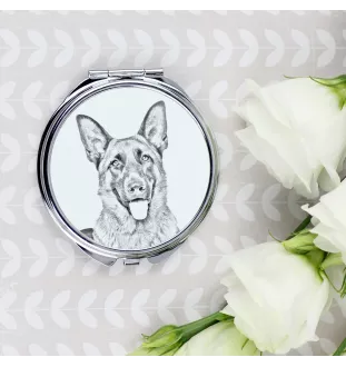 German Shepherd Dog, Alsatian Wolf Dog - Pocket mirror with a dog, personalized mirror for a purse, compact mirror with Art-Dog brand print.