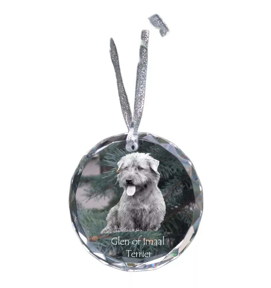 Glen of Imaal Terrier, Irischer Glen of Imaal Terrier - Kristallkugel mit Foto, Hundebild im Kristall, personalisierter Christbaumschmuck von Art-Dog.
