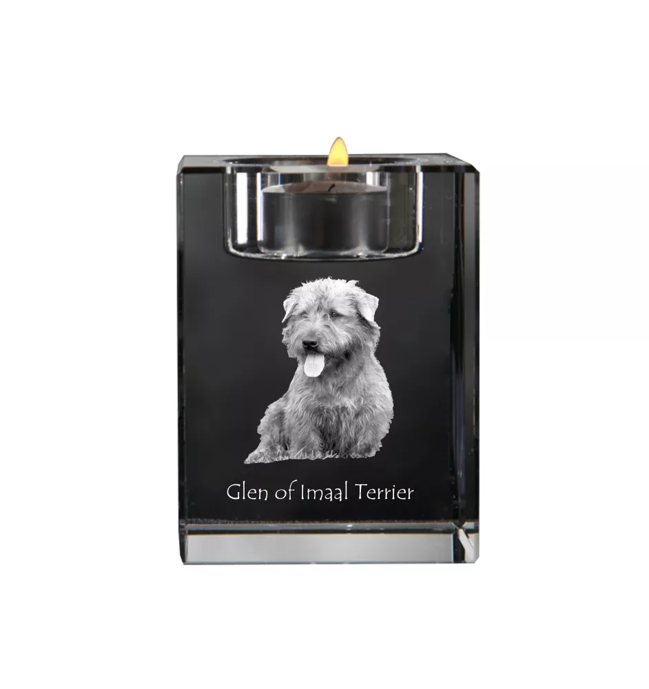 Glen of Imaal Terrier, Irischer Glen of Imaal Terrier - Kerzenhalter mit Hundefoto, Teelichthalter aus Kristall, personalisiertes Geschenk der Marke Art-Dog