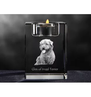 Glen of Imaal Terrier, Irischer Glen of Imaal Terrier - Kerzenhalter mit Hundefoto, Teelichthalter aus Kristall, personalisiertes Geschenk der Marke Art-Dog