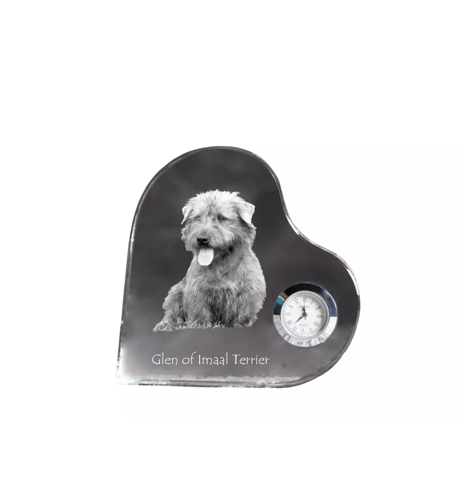 Glen of Imaal Terrier, Irischer Glen of Imaal Terrier - Kristalluhr mit einem Hundebild, Herzregal-Uhr, personalisierte Standuhr der Marke Art-Dog