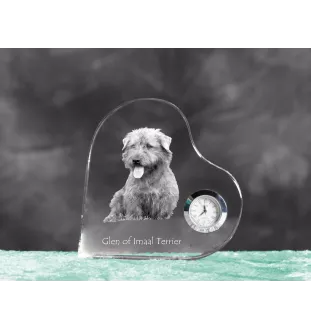 Glen of Imaal Terrier, Irischer Glen of Imaal Terrier - Kristalluhr mit einem Hundebild, Herzregal-Uhr, personalisierte Standuhr der Marke Art-Dog