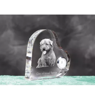 Glen of Imaal Terrier, Irish Glen of Imaal Terrier - crystal clock with a dog picture, heart-shaped shelf clock, personalized standing clock by Art-Dog brand