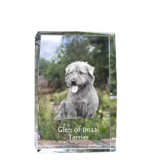 Glen of Imaal Terrier, Irischer Glen of Imaal Terrier - Kristall mit einem Hundebild, Bild im Glas, moderne Ausstellung des Art-Dog-Bildes.