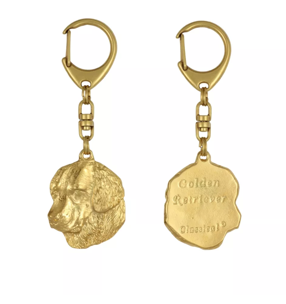Golden Retriever - Gilded key ring with dog, handbag decoration, luxury accessory by Art-Dog brand