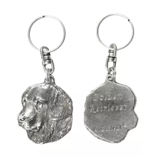 Golden Retriever - Pendentif argenté avec un chien dans une boîte décorative, décoration de sac à main, pendentif de sac à dos par la marque Art-Dog