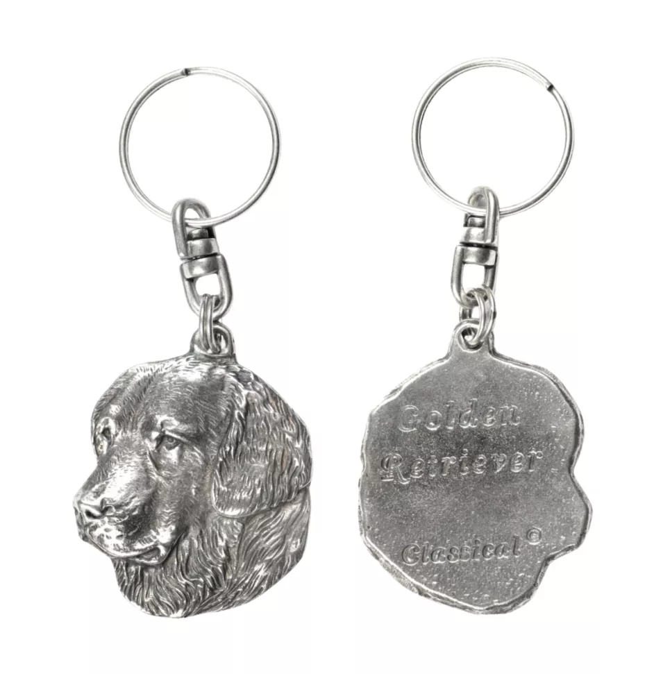 Golden Retriever - Pendentif argenté avec un chien dans une boîte décorative, décoration de sac à main, pendentif de sac à dos par la marque Art-Dog