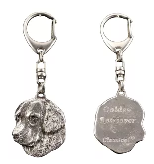Golden Retriever - Versilberter Schlüsselanhänger mit Hund in einer Geschenkbox, Handtaschenschmuck, Rucksackanhänger der Marke Art-Dog