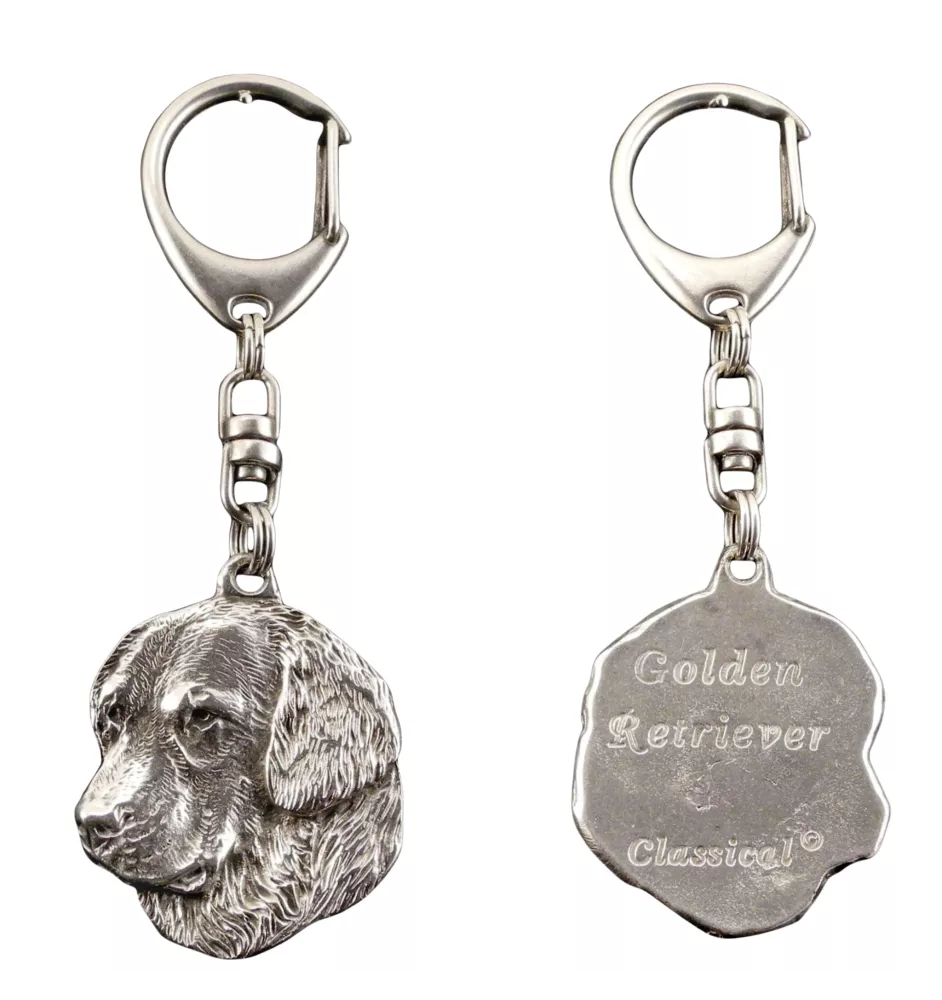 Golden Retriever - Porte-clés argenté avec un chien dans une boîte cadeau, décoration de sac à main, pendentif de sac à dos par la marque Art-Dog