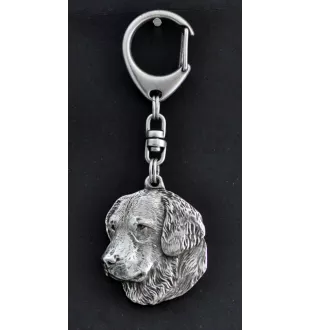 Golden Retriever - Porte-clés argenté avec un chien dans une boîte cadeau, décoration de sac à main, pendentif de sac à dos par la marque Art-Dog