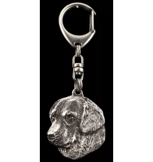 Golden Retriever - Porte-clés argenté avec un chien dans une boîte cadeau, décoration de sac à main, pendentif de sac à dos par la marque Art-Dog