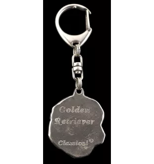 Golden Retriever - Porte-clés argenté avec un chien dans une boîte cadeau, décoration de sac à main, pendentif de sac à dos par la marque Art-Dog