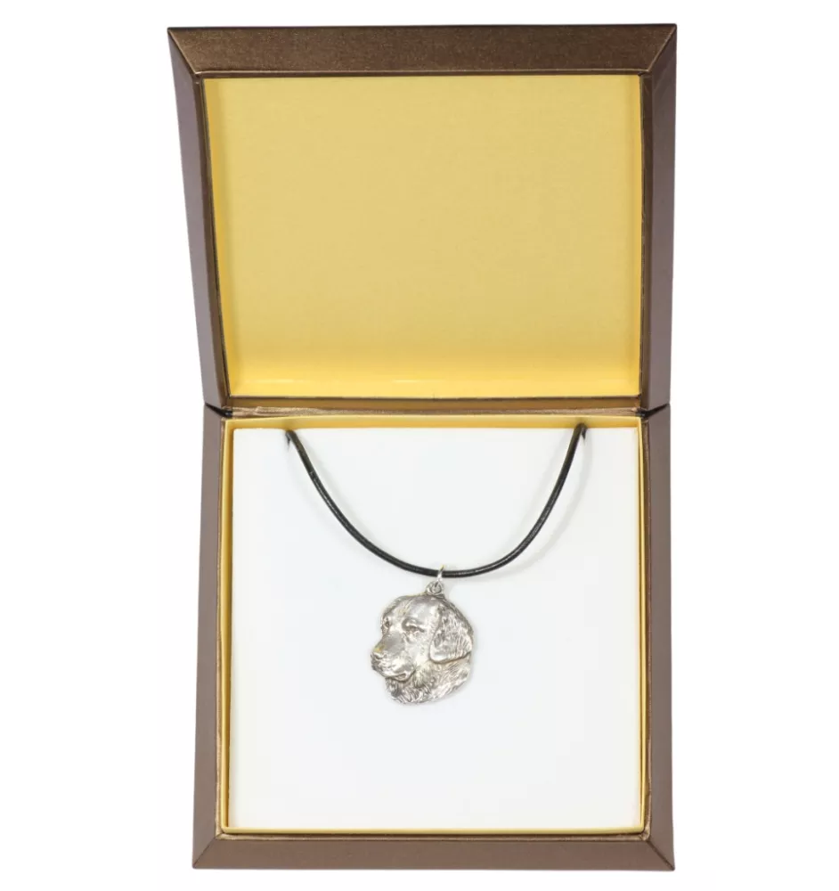 Golden Retriever - Collier de chien dans une boîte cadeau, médaillon argenté pour fan de chien, pendentif remarquable de la marque Art-Dog