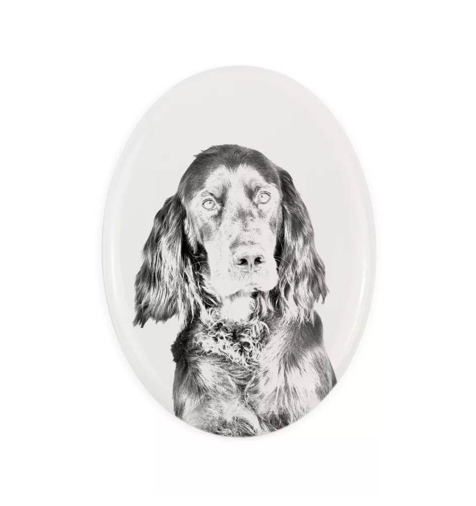 Setter Gordon  - une plaque commémorative avec une photo de chien, une plaque funéraire avec une impression, une plaque ovale personnalisée de la marque Art-Dog