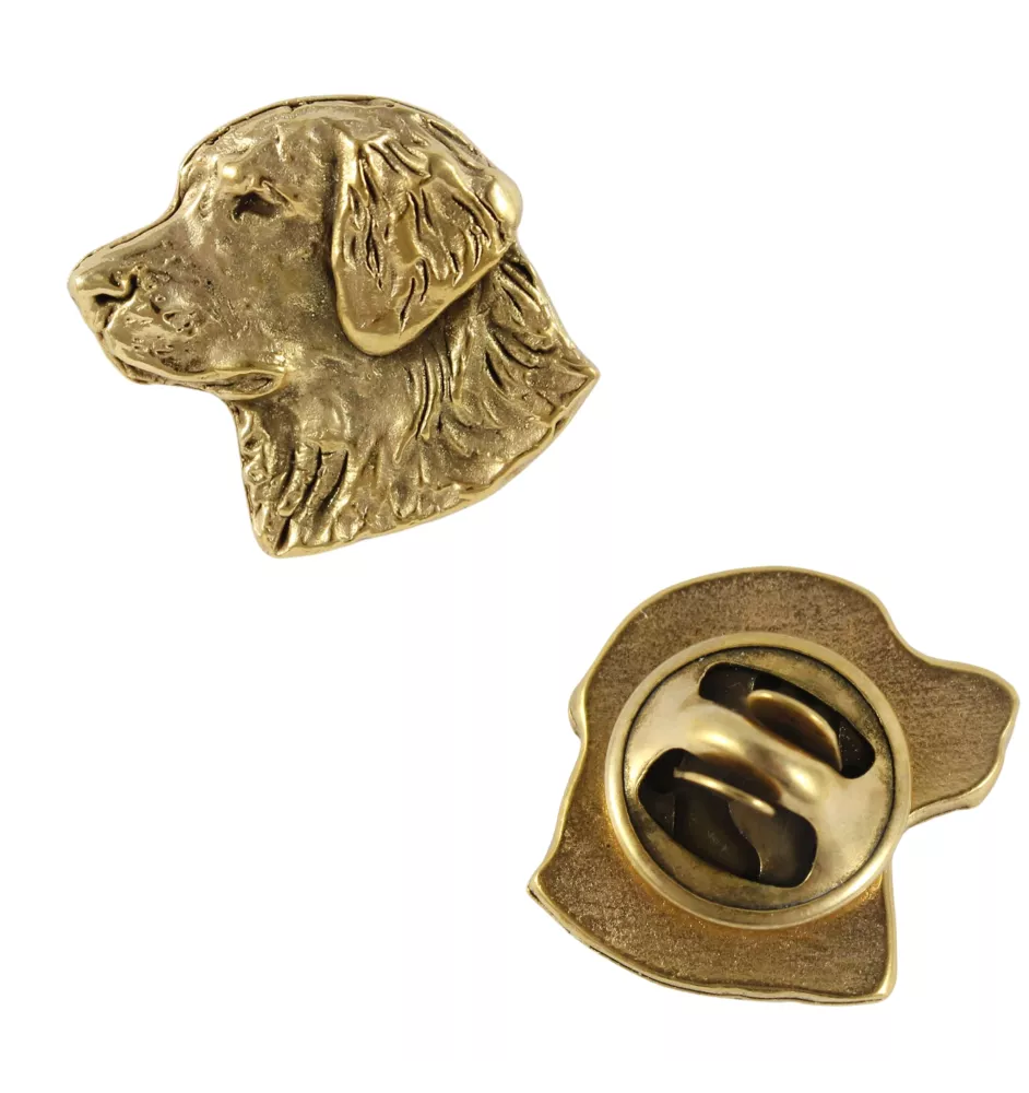 Golden Retriever I - Broche de chien dans une boîte décorative, épingle élégante en plaqué or, épingle de veste de la marque Art-Dog
