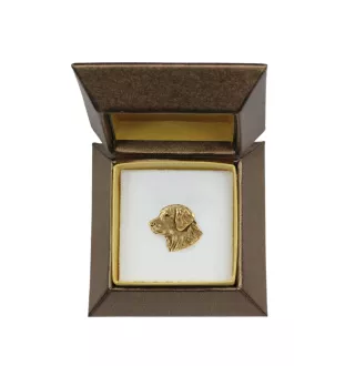 Golden Retriever I - Hundebrosche in dekorativer Box, elegante vergoldete Anstecknadel, Jackenbrosche der Marke Art-Dog
