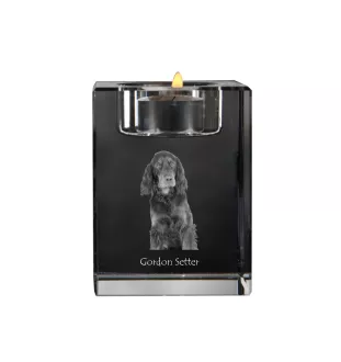 Gordon Setter, Schottischer Setter - Kerzenhalter mit Hundefoto, Teelichthalter aus Kristall, personalisiertes Geschenk der Marke Art-Dog