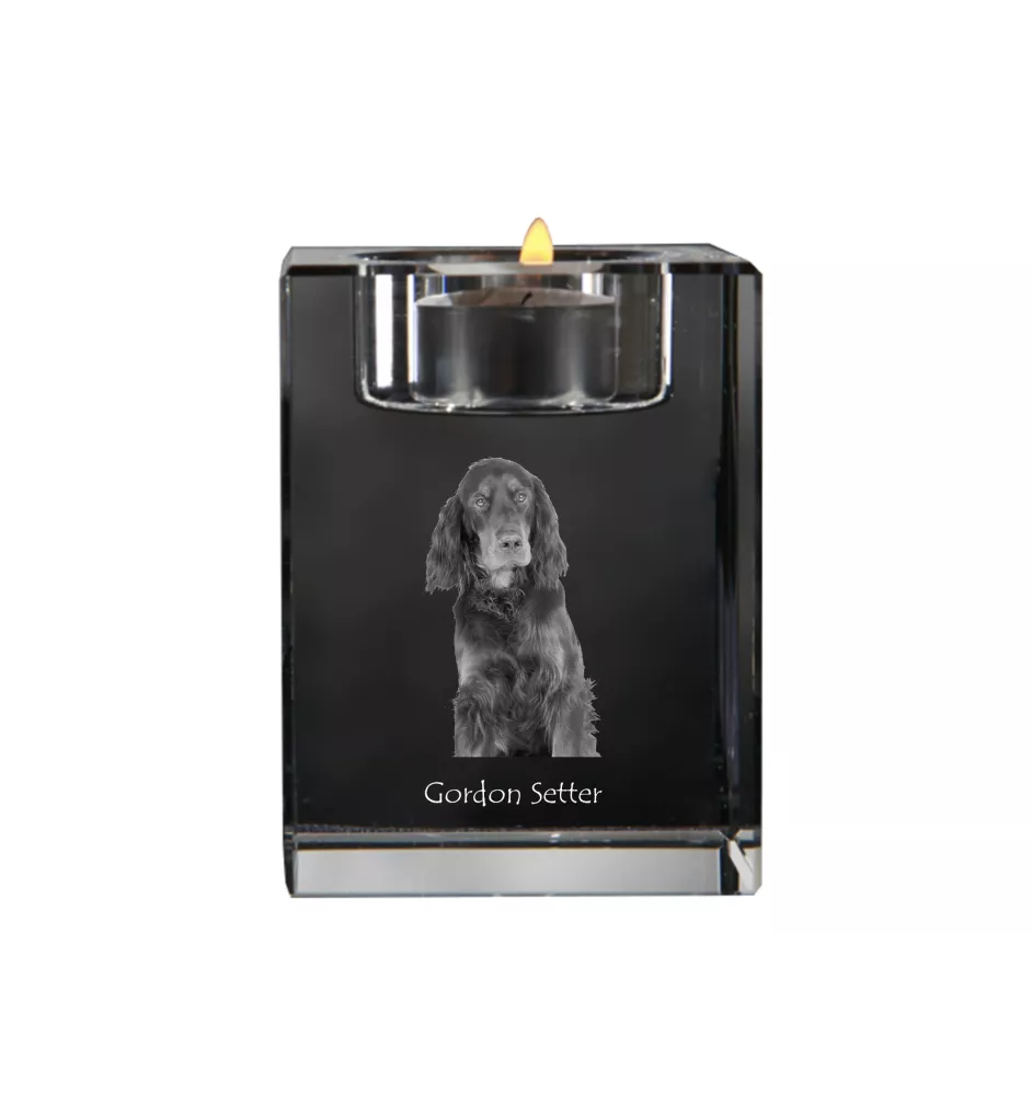 Setter Gordon  - Bougeoir avec photo de chien, porte bougie en cristal, cadeau personnalisé par la marque Art-Dog