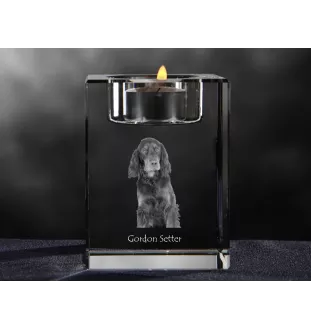 Setter Gordon  - Bougeoir avec photo de chien, porte bougie en cristal, cadeau personnalisé par la marque Art-Dog