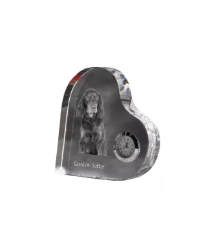Gordon Setter, Schottischer Setter - Kristalluhr mit einem Hundebild, Herzregal-Uhr, personalisierte Standuhr der Marke Art-Dog