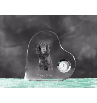 Gordon Setter, Schottischer Setter - Kristalluhr mit einem Hundebild, Herzregal-Uhr, personalisierte Standuhr der Marke Art-Dog