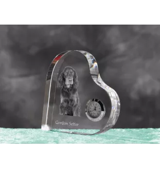 Setter Gordon  - horloge en cristal avec une photo de chien, horloge de table en forme de cœur, horloge debout personnalisée de la marque Art-Dog