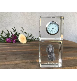 Setter Gordon  - montre en cristal avec photo, photo de chien dans un cristal, horloge de bureau personnalisée de la marque Art-Dog