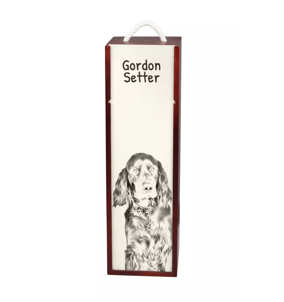 Setter Gordon  - boîte à vin avec chien, boîte à alcool avec graphisme, boîte cadeau personnalisée de la marque Art-Dog