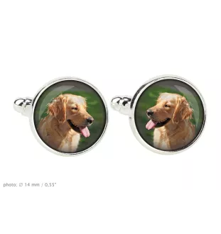 Golden Retriever spinka do mankietów w pudełku ze zdjęciem Art-Dog