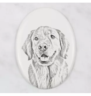 Golden Retriever - Gedenktafel mit einem Foto eines Hundes, Grabplatte mit Druck, personalisierte ovale Platte der Marke Art-Dog