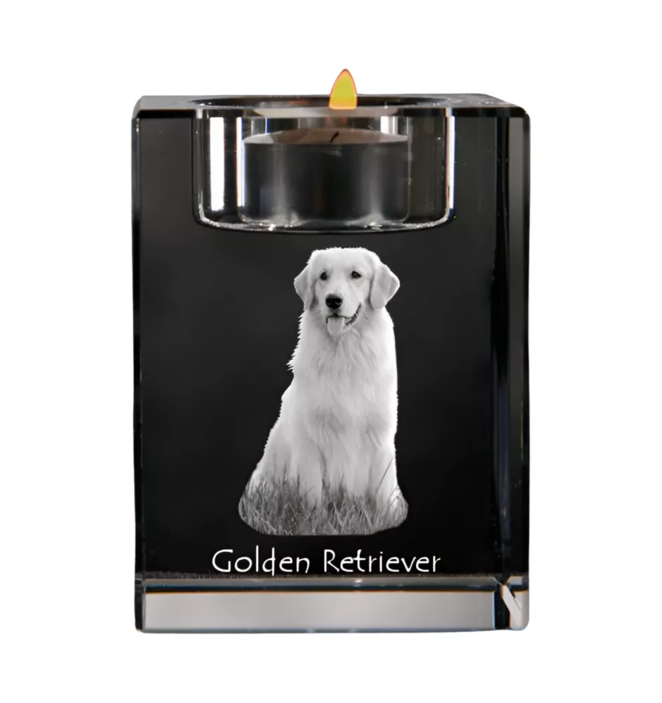Golden Retriever - Kerzenhalter mit Hundefoto, Teelichthalter aus Kristall, personalisiertes Geschenk der Marke Art-Dog