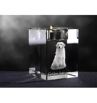 Golden Retriever - Bougeoir avec photo de chien, porte bougie en cristal, cadeau personnalisé par la marque Art-Dog