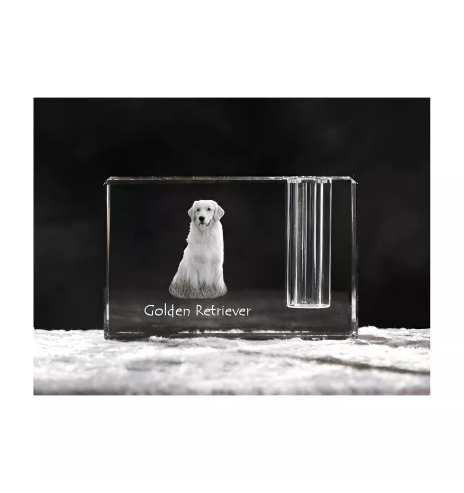 Golden Retriever - Pen stand, crystal organiser with dog photo, unique desk decoration by Art-Dog brand
