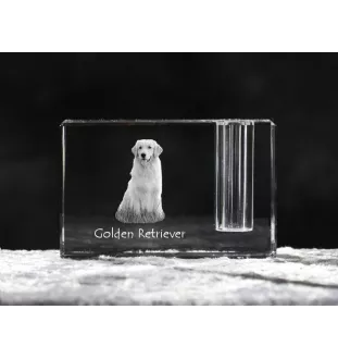 Golden Retriever - Stifthalter, Kristallorganizer mit Hundefoto, einzigartige Schreibtischdekoration der Marke Art-Dog