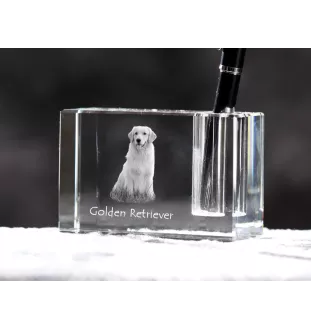 Golden Retriever - Stifthalter, Kristallorganizer mit Hundefoto, einzigartige Schreibtischdekoration der Marke Art-Dog